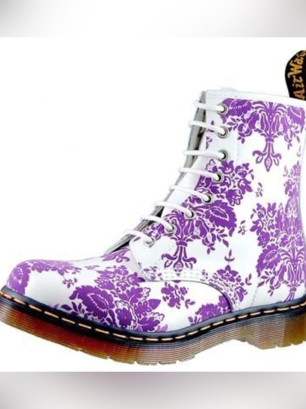 🔮 Dr. Martens White Lace-Up Boots with Pretty Purple Print 🔮